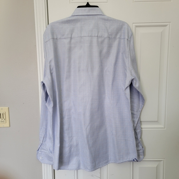 Robert Graham Blue White Checked Button Down Flip Cuff Tailored Fit Size 44 17.5 - Picture 6 of 12